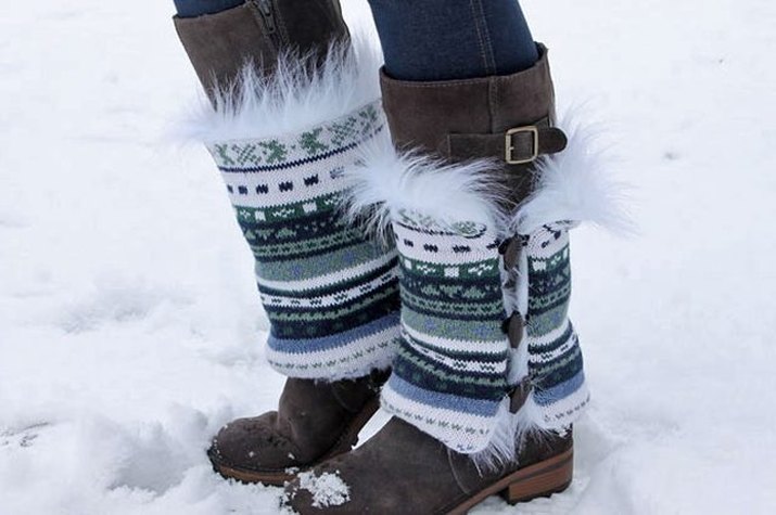 Recycle a sweater into faux fur boot sweaters.