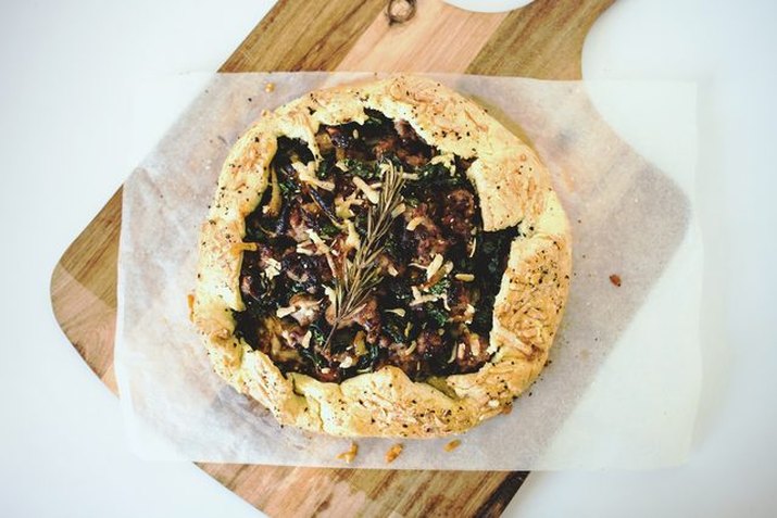 A kale and sausage galette.