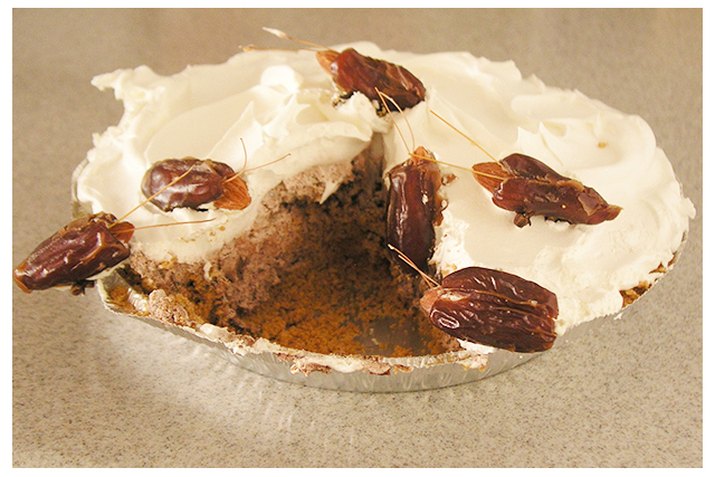 Chocolate cream pie with pitted date roaches.