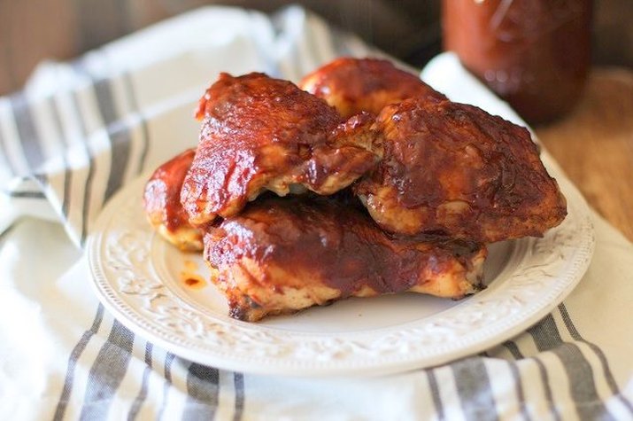 A stack of oven-baked BBQ chicken.