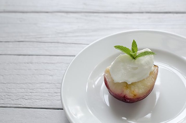 Grilled Nectarines with Honey, Whipped Cream and Mint