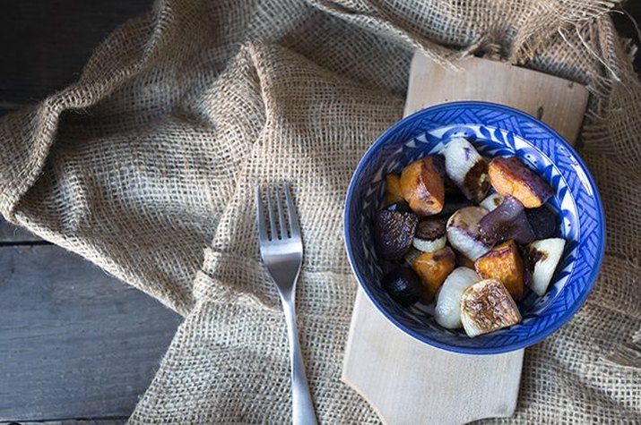 Bowl of oven-roasted fall veggies