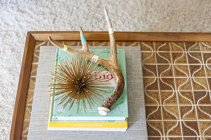 Embellished faux antlers on coffee table