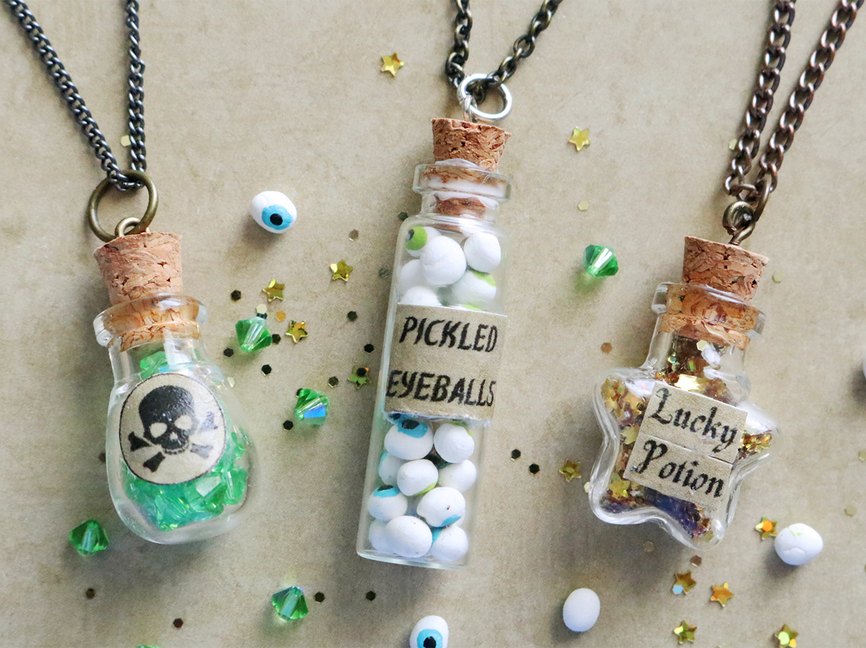Potion bottle necklaces