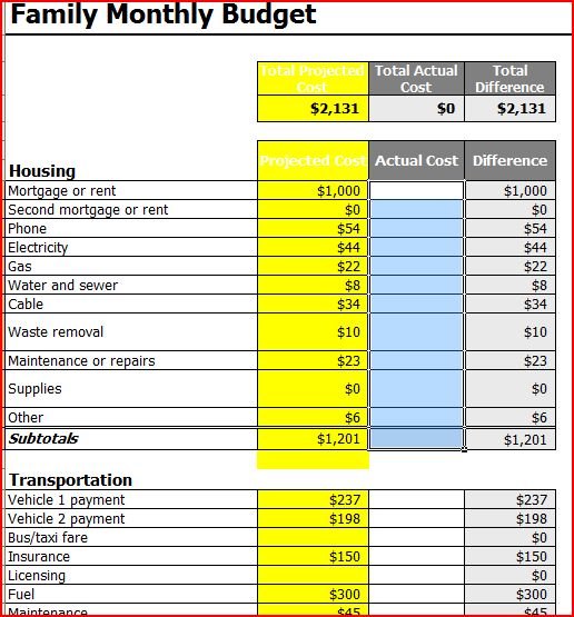 How to Use Excel Templates to Budget Monthly Household Bills | eHow